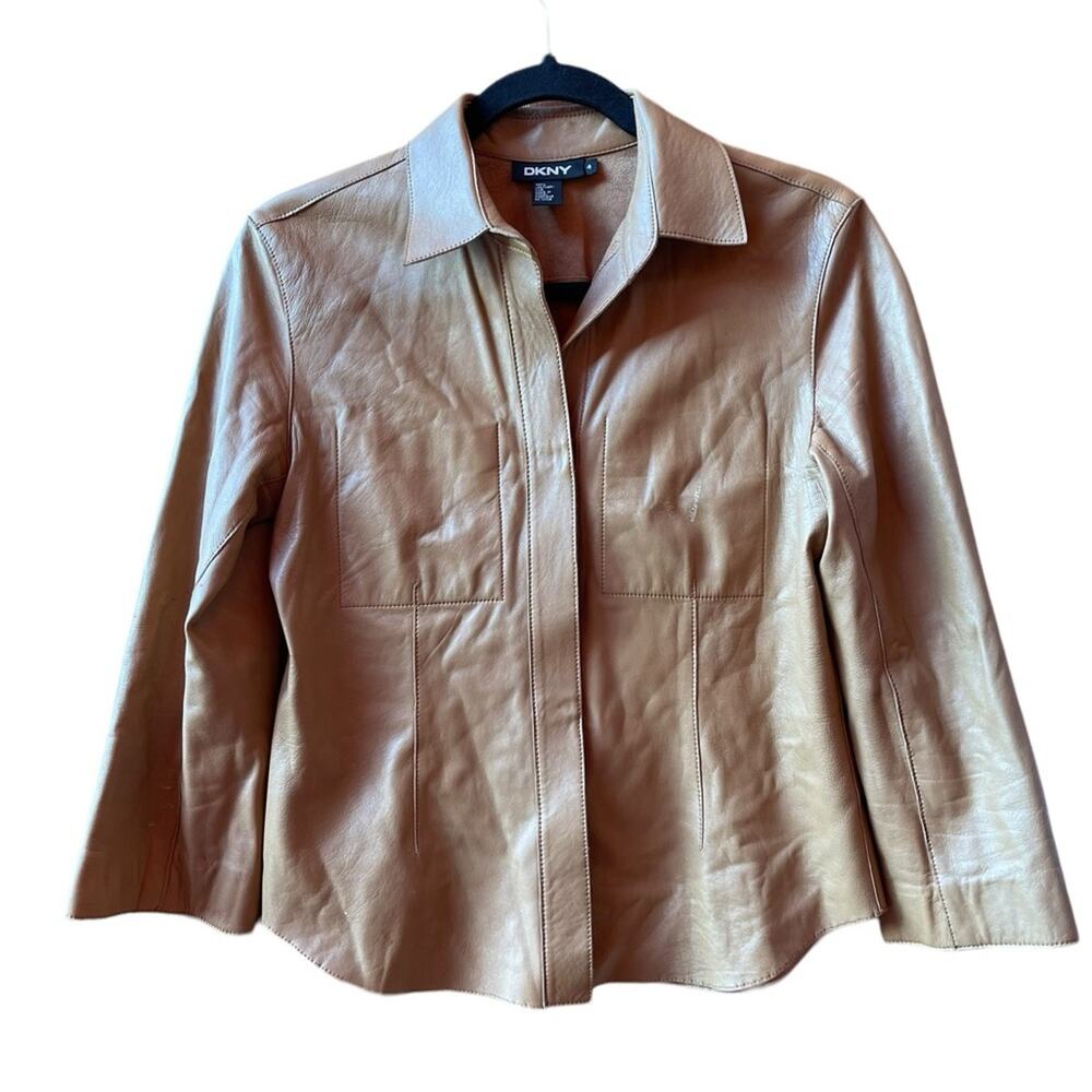 DKNY cropped leather Brown jacket Size:4